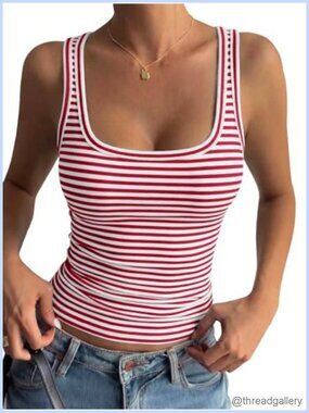 Striped Square Neck Crop Tank Top